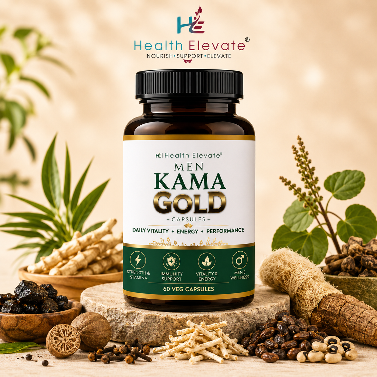 Kama Gold – Ayurvedic Stamina & Vitality Capsules for Men