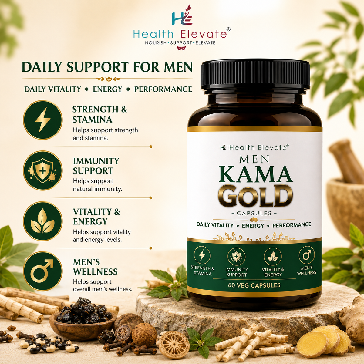 Kama Gold – Ayurvedic Stamina & Vitality Capsules for Men